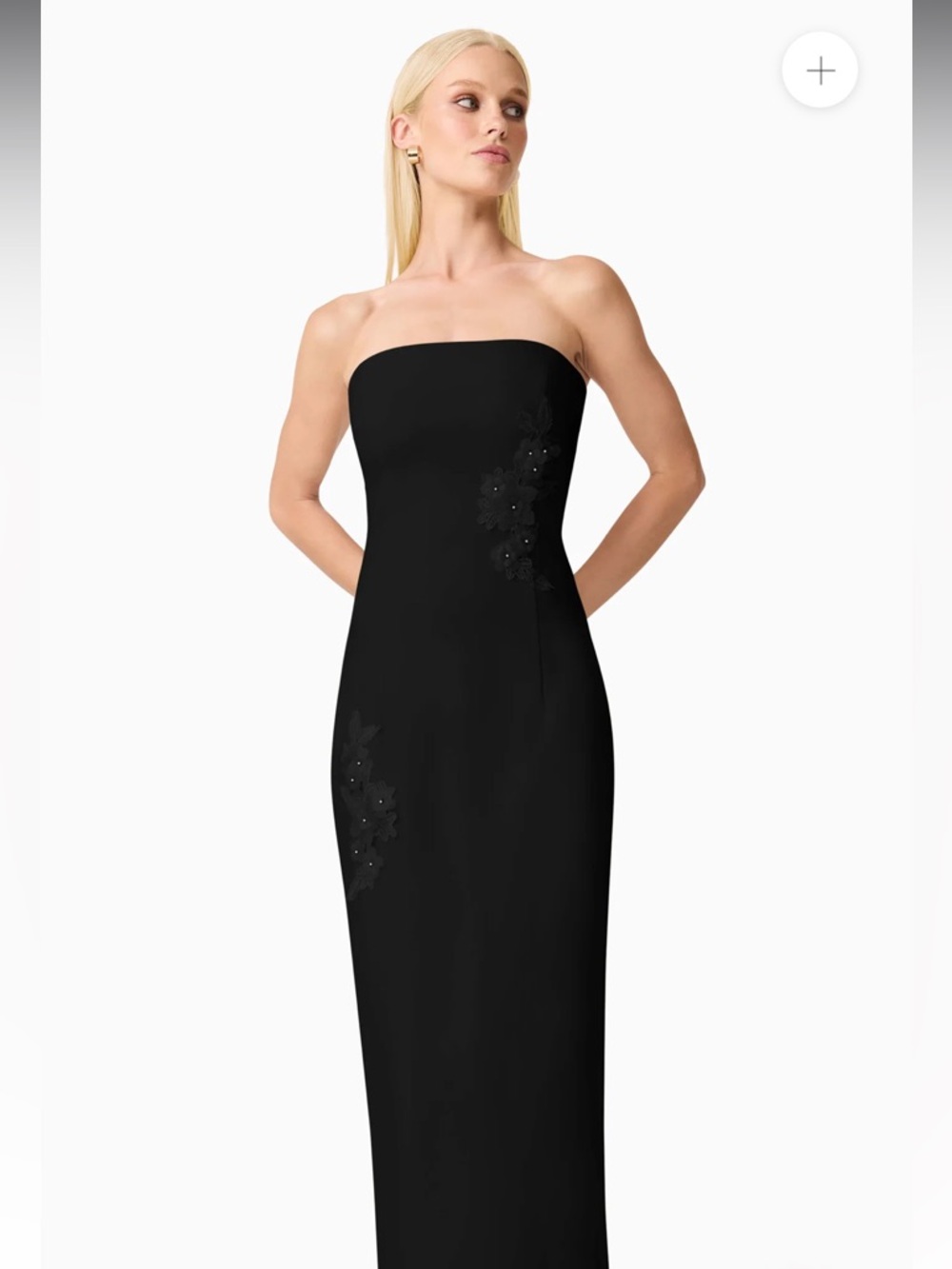 elliatt evee black 3d floral applique strapless fitted maxi dress LBD Large NEW - Picture 3 of 12